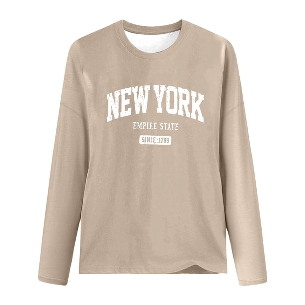 Camiseta oversize de manga larga con estampado gráfico para mujer, túnica con cuello redondo y letras estampadas, corte holgado informal para todas las estaciones