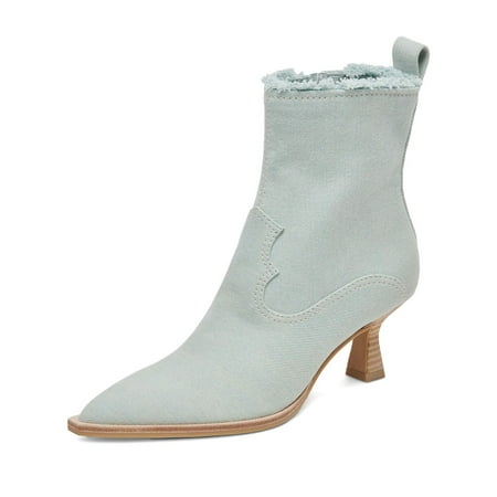 XYD Women Pointed Closed Toe Side Zipper Denim Boots Kitten Low Heels Ankle Booties Dress Casual Party Shoes Size 11 Light Blue