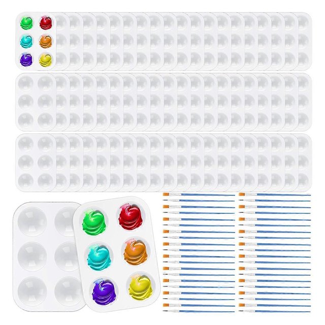 Paint Brush Palette Set 100pcs Nylon Paint Brushes 50pcs Paint Tray Plastic Tray Nylon Brushes for Art Painting