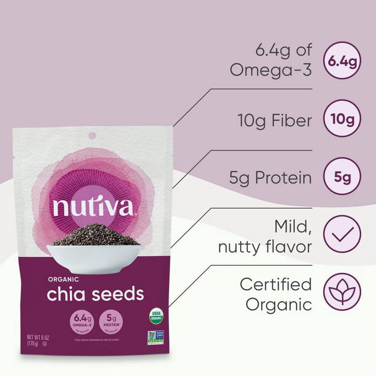 Nutiva, Organic Chia Seed, Black, 6 oz Pack of 4