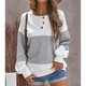 thumbnail image 2 of Suéter de las mujeres manga larga ronda Masajeadores cuello suelta casual contraste color costura camiseta gris M, 2 of 6