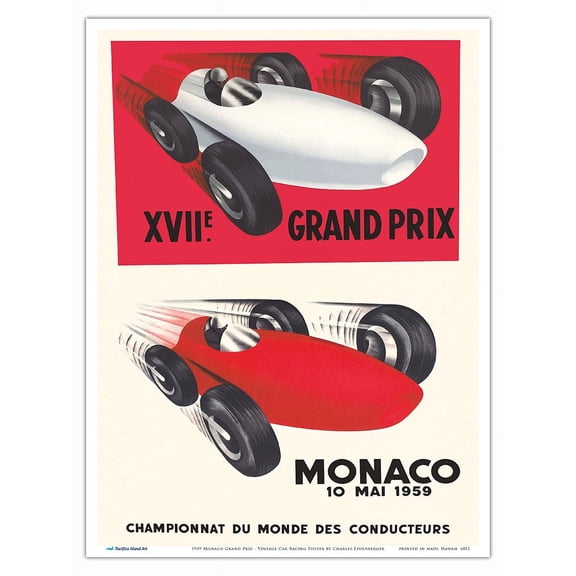 1959 Monaco Grand Prix - Vintage Car Racing Poster by Charles Leuenberger - Master Art Print (Unframed) 9in x 12in