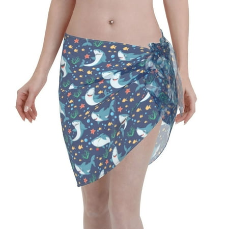 Disketp Sea Sharks Women Swimsuit Cover Up Short Chiffon Summer Beach Sarong Bikini Wrap Skirt Bathing Suit