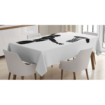 

Youth Tablecloth Freehand Drawing Style Basketball Player Jumping Athlete Training Artwork Rectangular Table Cover for Dining Room Kitchen 60 X 84 Inches Black White Redwood by Ambesonne