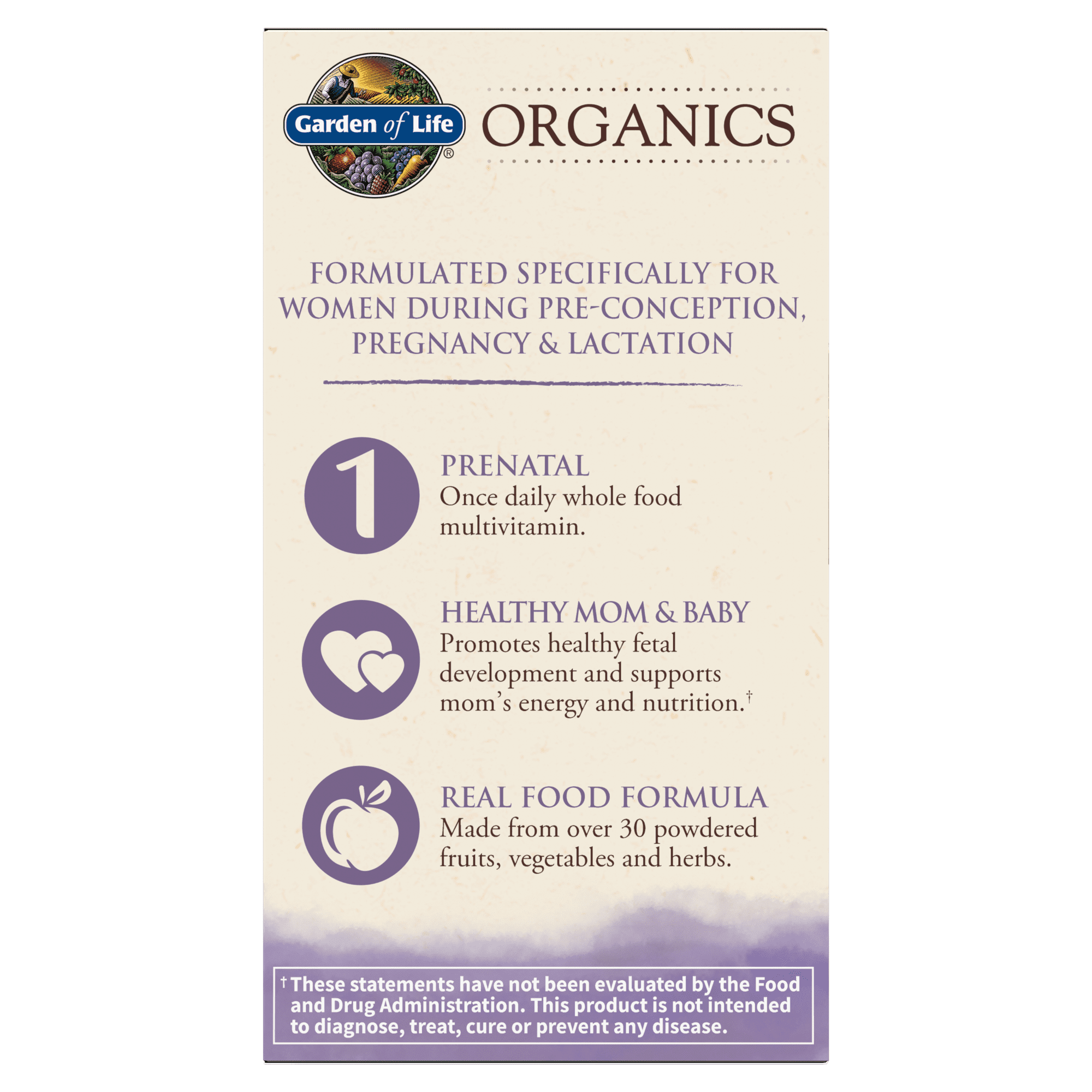 Garden of Life Organics Prenatal Multivitamin, with Folate and Vegan D3 - Once Daily for Pregnant & Lactating Women - 1 Month Supply