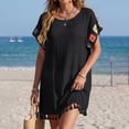thumbnail image 5 of CHUMUD Beach Cover Ups for Women Bohemia Off Shoulder Swim Cover-Up Dress with Asymmetric Hem, Loose Fit Round Neck Short Sleeve Tunic Vacation, 5 of 7