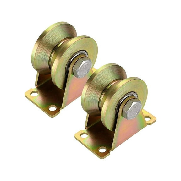 Pack of 2 2" V-Groove Wheels, Heavy Duty Rigid Casters for Inverted Track, Rolling Gate, Industrial Machine Carts, Wire Rope Rail