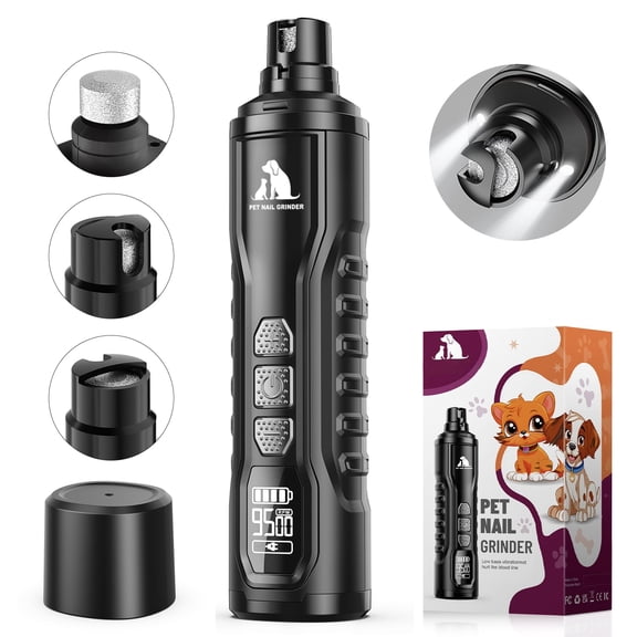Skdwakiz Professional Dog Nail Grinder with Dual Light - Ultra Quiet Low-Vibration Cat Nail Clippers, Smart 5 Speed Pet Nail Trimmers with LED Display/Fast Charge/Low Battery Reminder