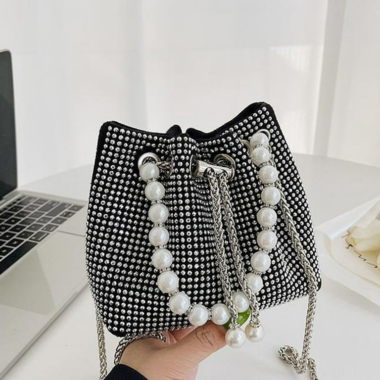 Mini Faux Pearl Decor Quilted Chain Bucket Bag