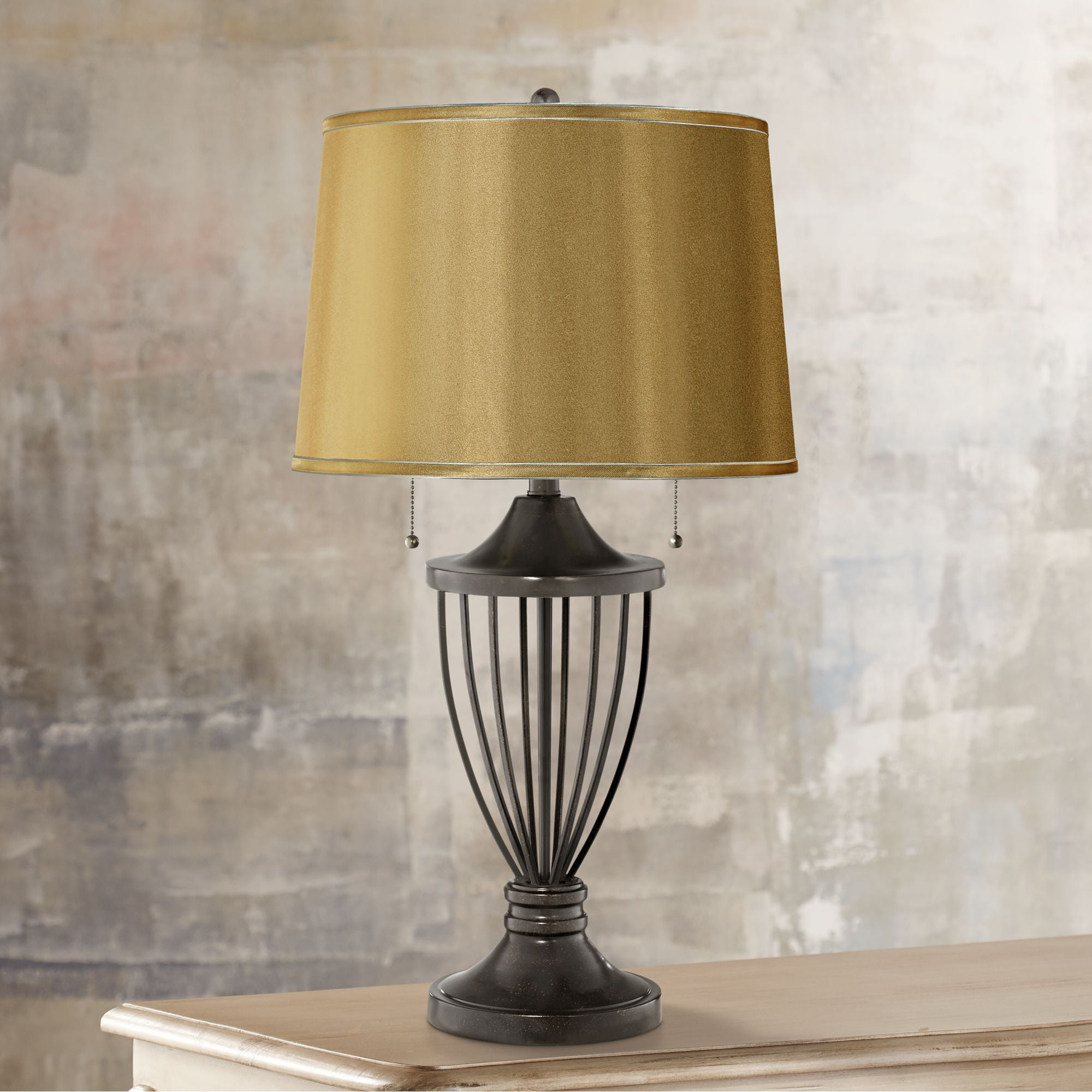 Springcrest Sydnee Gold with Silver Trim Medium Drum Lamp Shade 14" Top x 16" Bottom x 11" Slant (Spider) Replacement with Harp and Finial