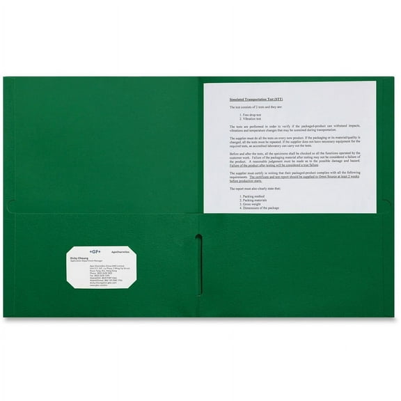 Sparco Letter Pocket Folder - 8 1/2" x 11" - 2 Internal Pocket(s) - Leatherette Paper - Green - 25 / Box | Bundle of 2 Boxes