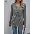 thumbnail image 5 of Deago Women's Long Sleeve V Neck T Shirt Twist Cross Knot Tunic Tops Casual Loose Fitted Blouse (Gray, 2XL), 5 of 6