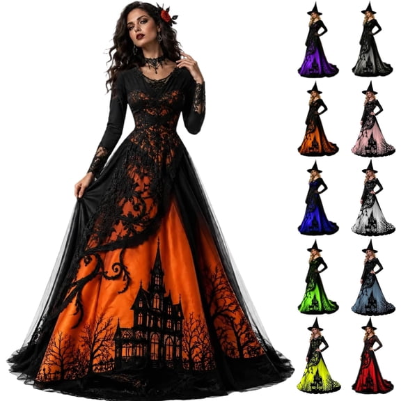 XinghaiYIDE Witch Dress for Women,Halloween Vampire Treehouse Thorns Witches Gothic Maxi Mesh Dresses