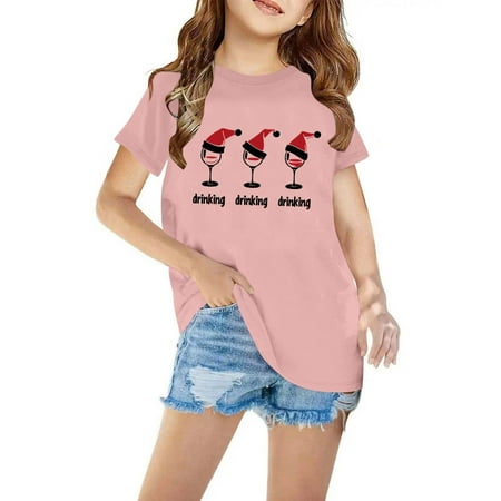 

Hinvhai Christmas Red Wine Glass Shirt Clearance Merry Christmas Tshirt Funny Xmas T Shirt Girls Christmas Santa Hat Shirts Graphic Tee Top Pink 13 Years
