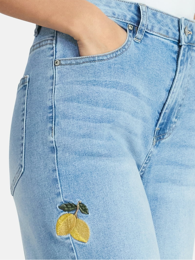 Madden NYC Women's Lemon Embroidery Ultra 90s Jeans, 32