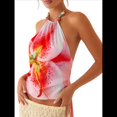 thumbnail image 3 of Top Corto Sin Mangas con Cuello Halter Y2K para Mujer, Estampado Floral, Espalda Abierta, Estilo Urbano de Verano Rosa XL, 3 of 10