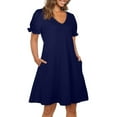 thumbnail image 5 of Pejock Women's 2023 Summer Casual Beach Dresses V Neck Short Sleeve Party Club Mini T Shirt Dress Sun Dress Dark Blue S (US Size: 4), 5 of 6