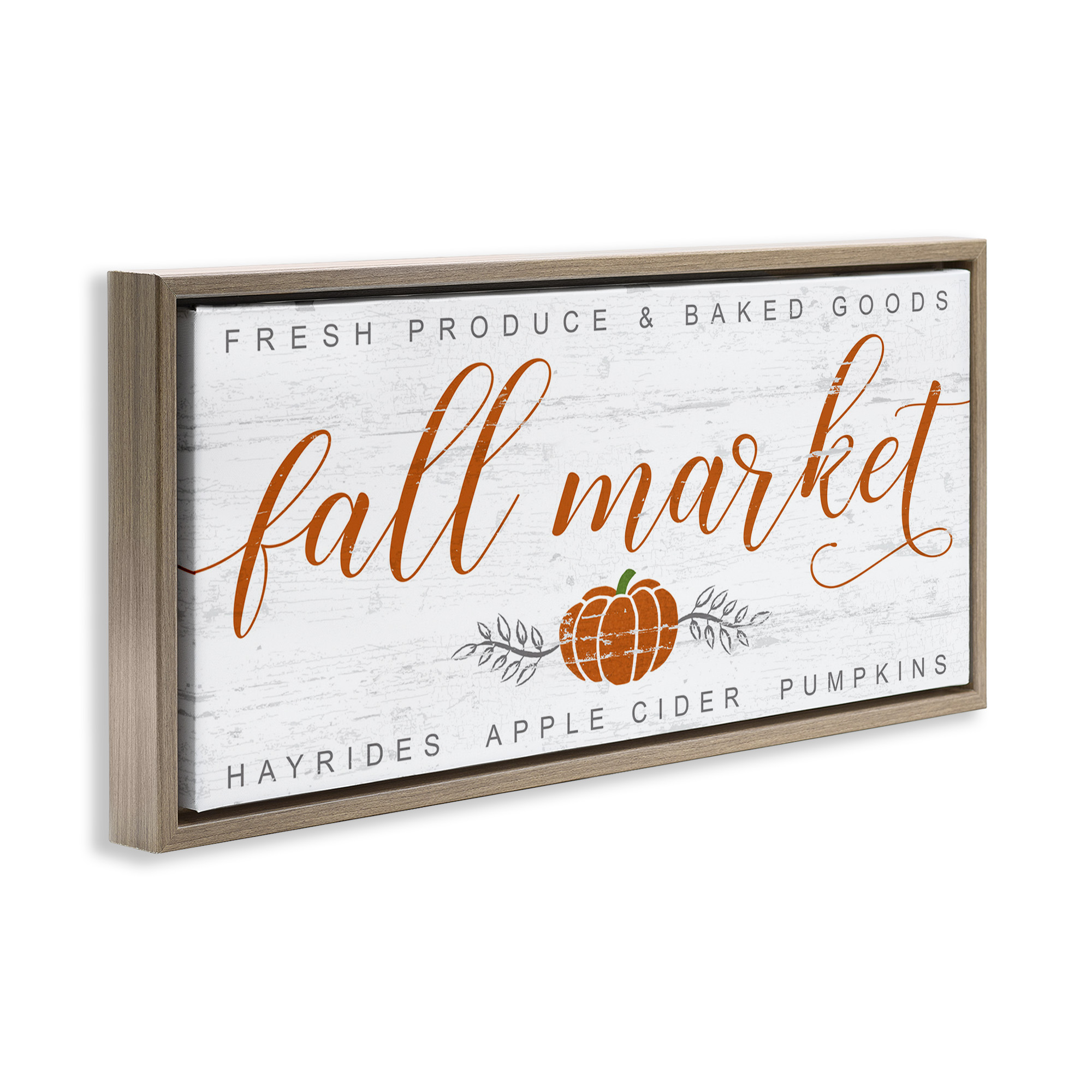 Stupell Industries Charming Fall Market Sign Holiday Painting Brown Floater Framed Canvas Art Print Wall Art, 31 x 14