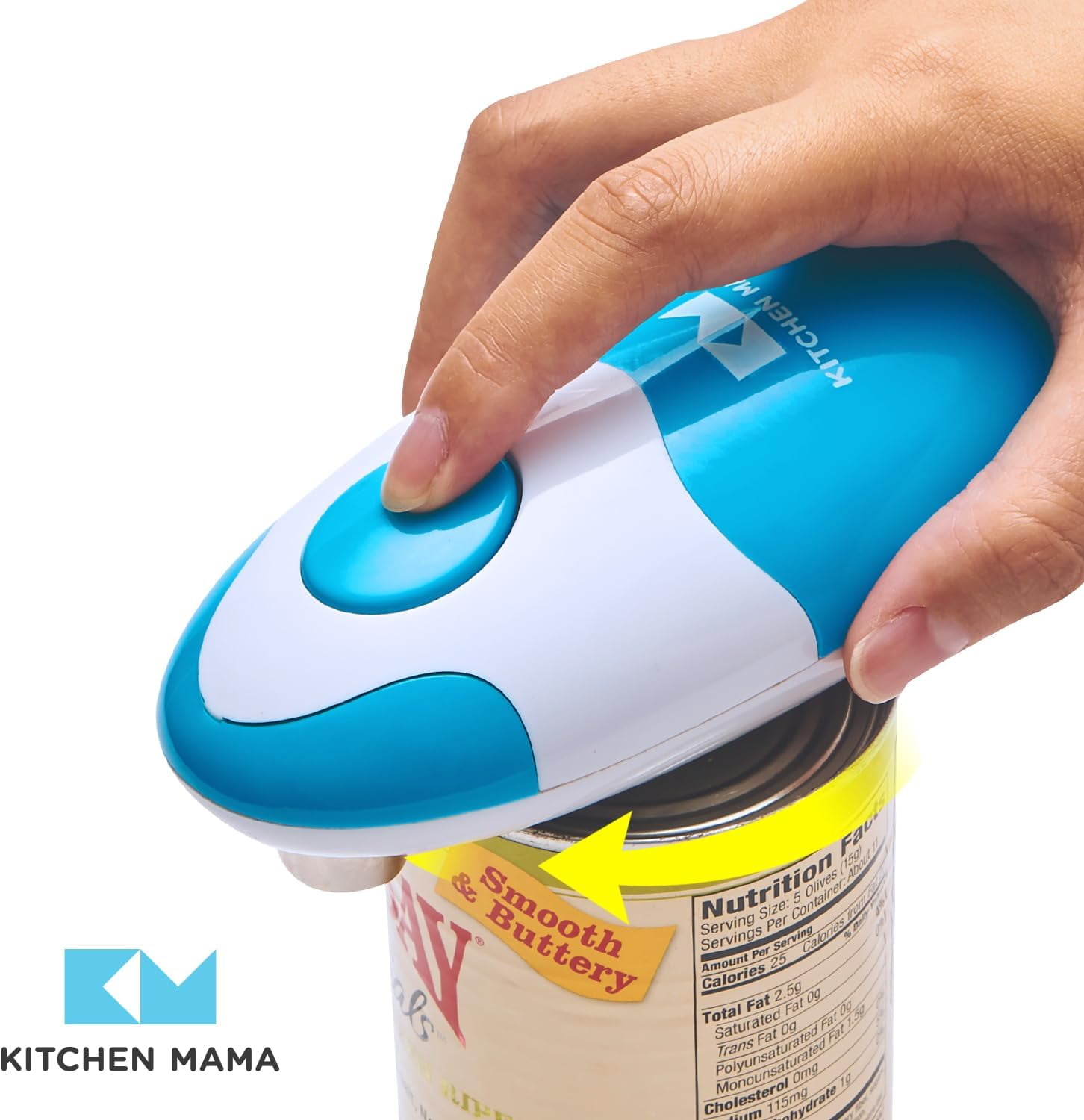 Kitchen Mama Auto Electric Can Opener, Sky Blue, Plastic, Battery Powered with Smooth Edge