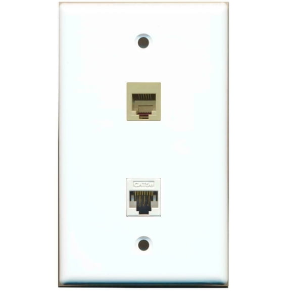 Ultra Spec Cables 1 RJ11 RJ12 Phone Port and 1 Cat5e Ethernet Port Flat Wall Plate