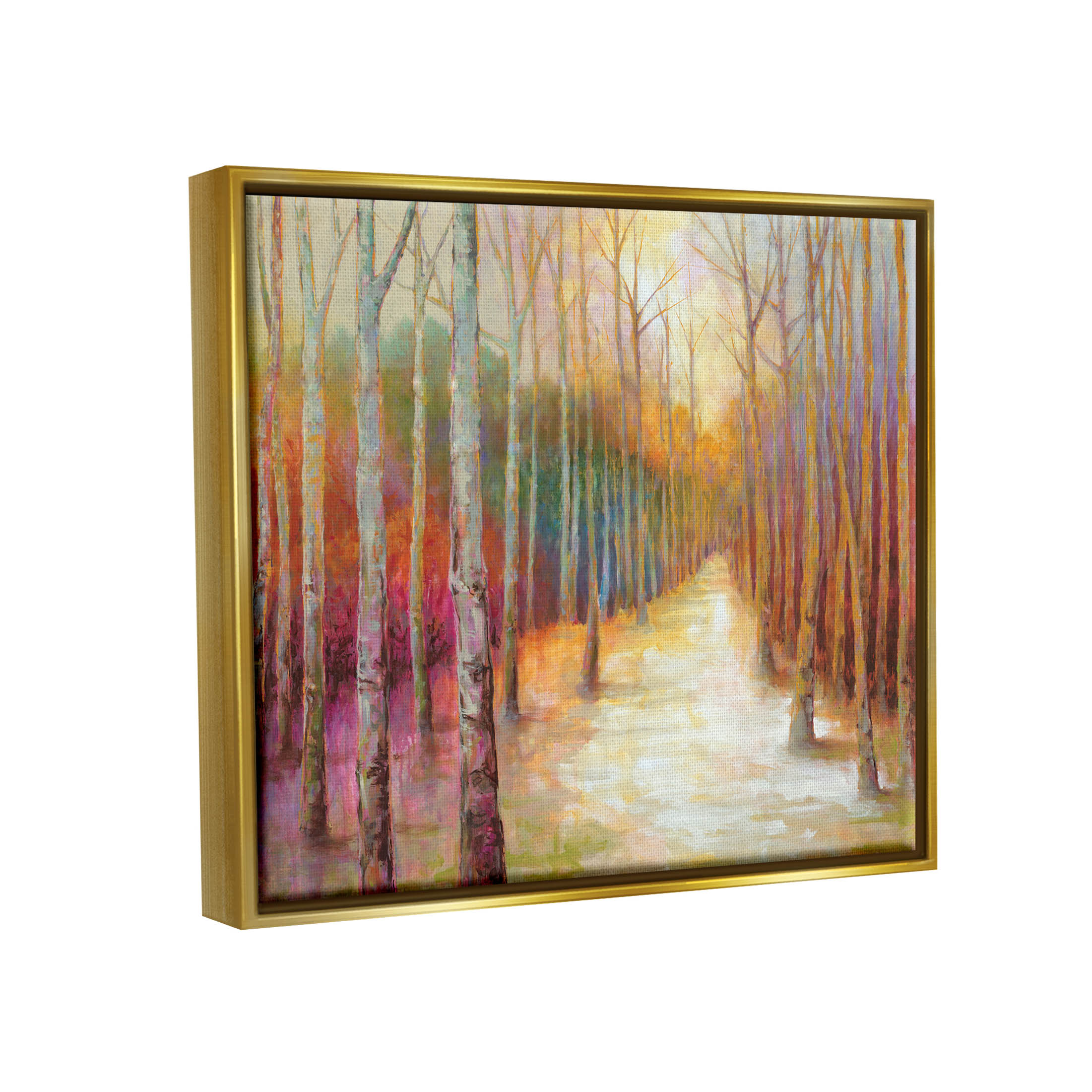 Stupell Industries Vivid Woodland Birch Clearing Painting Metallic Gold Floating Framed Canvas Print Wall Art, Design by Cloverfield & Co.