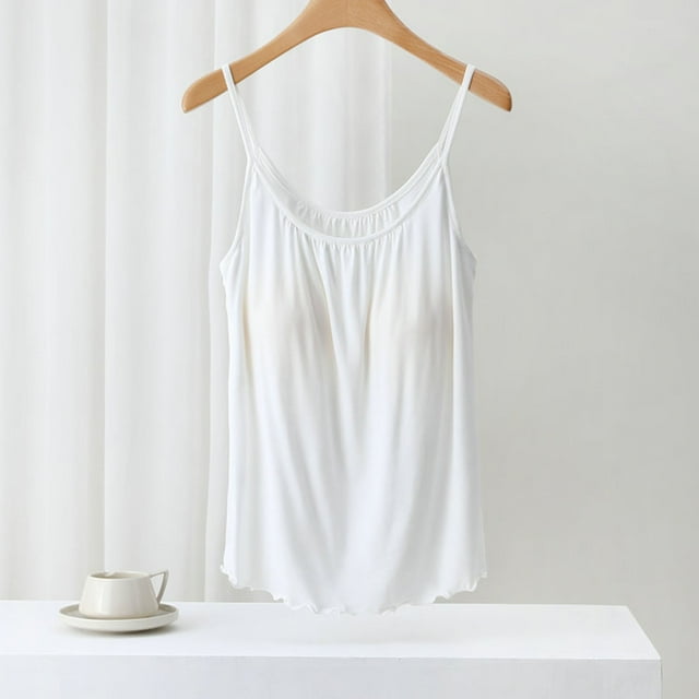 Puntoco Tops de cuello cuadrado para mujer, moda de verano para el tiempo libre, color sólido, capa interior con cojín en el pecho y tirantes, top de cuello redondo