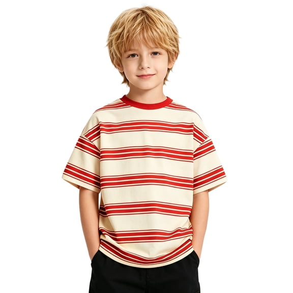 YAYUBA Boy Tops Size 6-7 Crew Neck Cartoon Print Back To School Short Sleeve Tee for Toddler Cotton Beach Shirt Preppy Tees Shirts for Youth Boys Girls, 3-4 Years, Orange