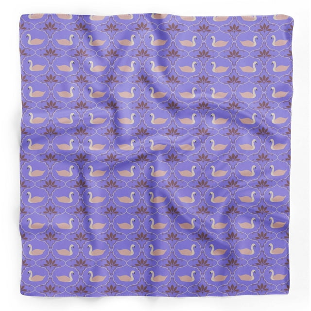 Bimba Purple Swan & Moroccan Damask Printed Pure Silk Scarf For Hair Neck Head Bandanas For Women 40 x 80 Inches
