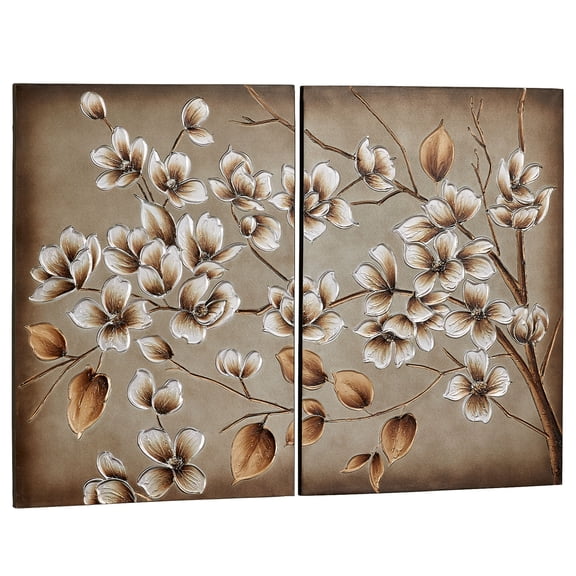 Branches in Bloom Floral Canvas Wall Art - Set of Two Panels - Painted by Hand - Wood Frame - Statement Painting Decor for Bedroom, Living Room, Kitchen, Bathroom. Set of 2