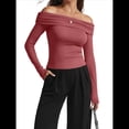 thumbnail image 2 of Blusas Elegantes Informales con Hombros Descubiertos para Mujer, de Corte Entallado, de Larga, para Salir en y Otoño. Rojo XL, 2 of 8