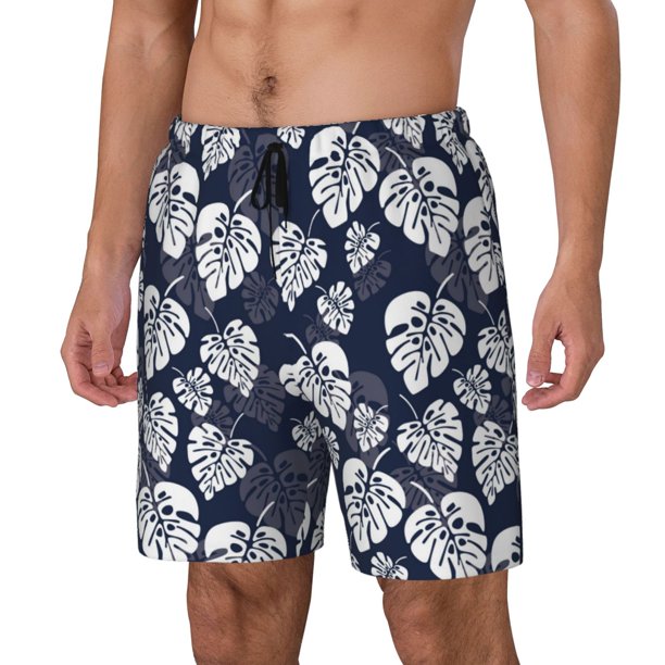 Fotbe White Leaves Traje de Baño para Hombre – Shorts de Natación de Secado Rápido con Forro y Bolsillos-Large