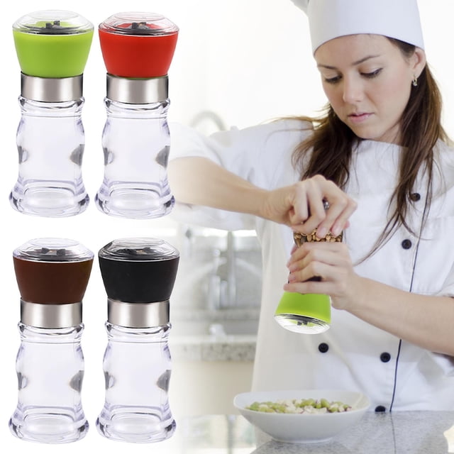 MORESEC 4Pcs Pepper Grinder, Pepper Grinder Mill, Manual Spice Grinder Bottle, Adjustable Coarseness, Transparent Container, Easy Fill Kitchen Gadget, Durable Plastic Grinder for Salt, Herbs