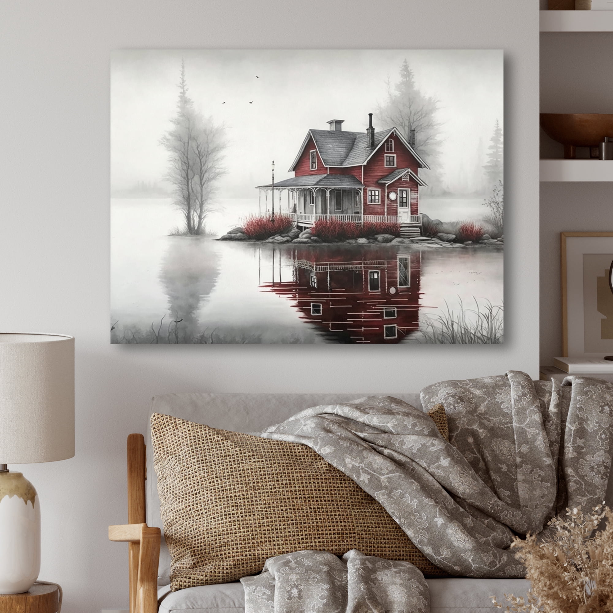 Designart Cottage On The Lake II Canvas Wall Art