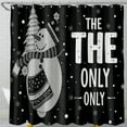 thumbnail image 1 of Black and White Snowman Shower Curtain with Christmas Tree & Snowflakes - "THE ONLY ONLY" Design, 1 of 4