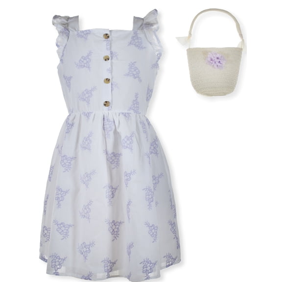Little Lass Girls' 2-Piece Floral Dress Handbag Set Outfit Color: lilac Size: 7