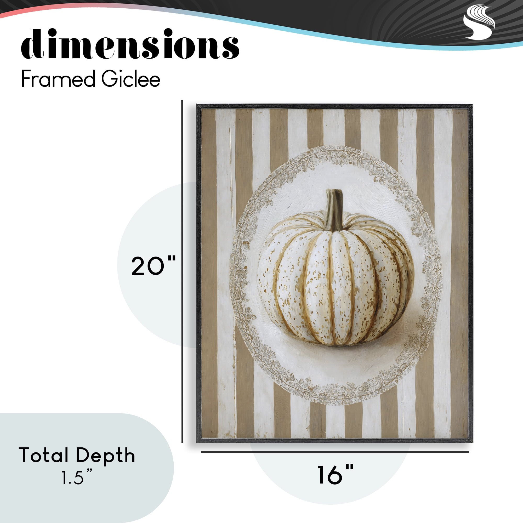 Beige Stripes Pumpkin Black Framed Giclee Art, design by Arlington Prints