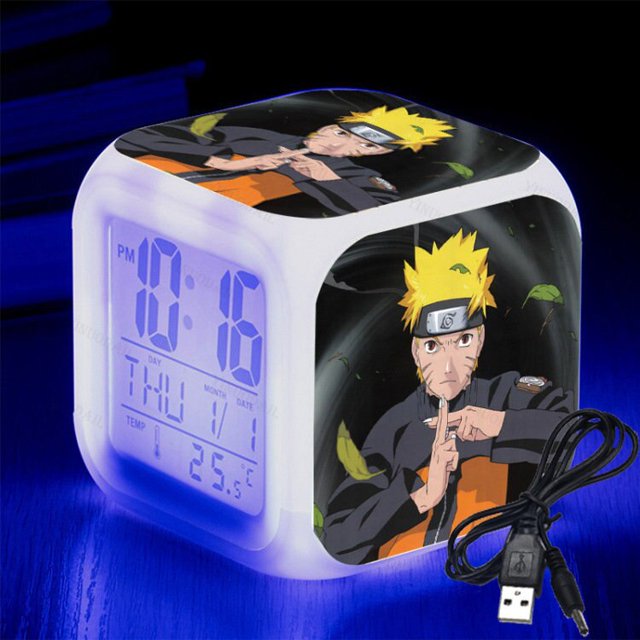 Despertador LED intermitente de figura de Anime Naruto, luz táctil colorida, Sasuke, relojes digitales, juguete de noche para niños, regalos de navidad