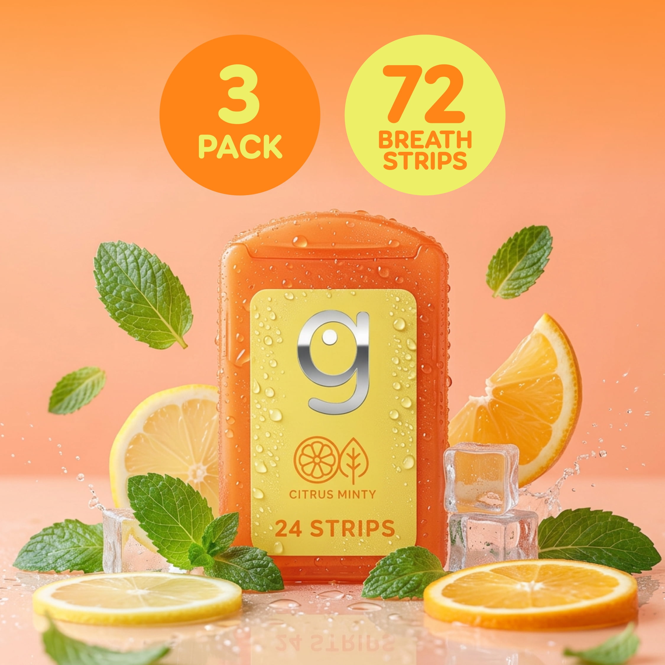 Grin Strips Breath Strips, Citrus Minty, Instant Fresh Breath, Dissolves Instantly on Your Tongue, Sugar-free and Calorie-free, No Artificial Colors, 72 Breath Strips (3-24 Packs), Pocket-Sized Pack