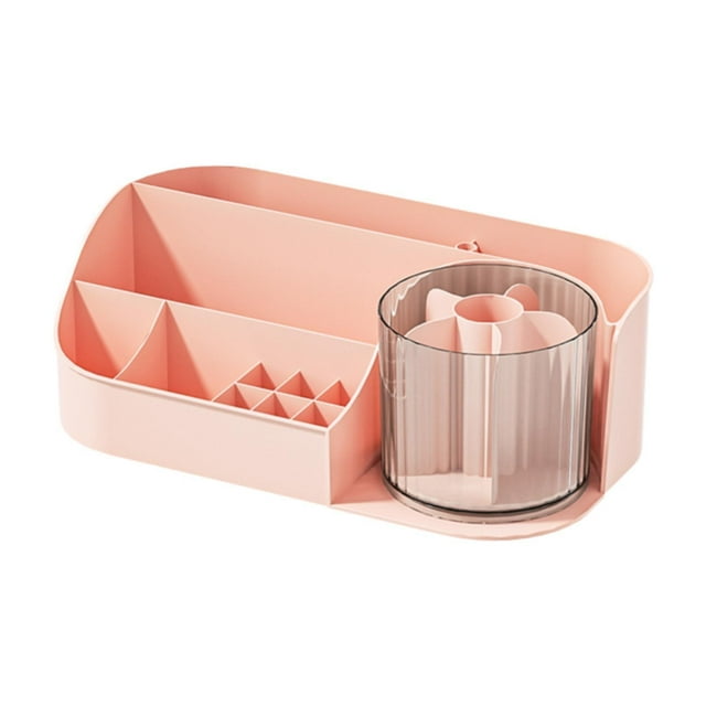 Organizador de escritorio de maquillaje, portapinceles decorativos para lápiz labial, organizador de encimera para Soltero rosa