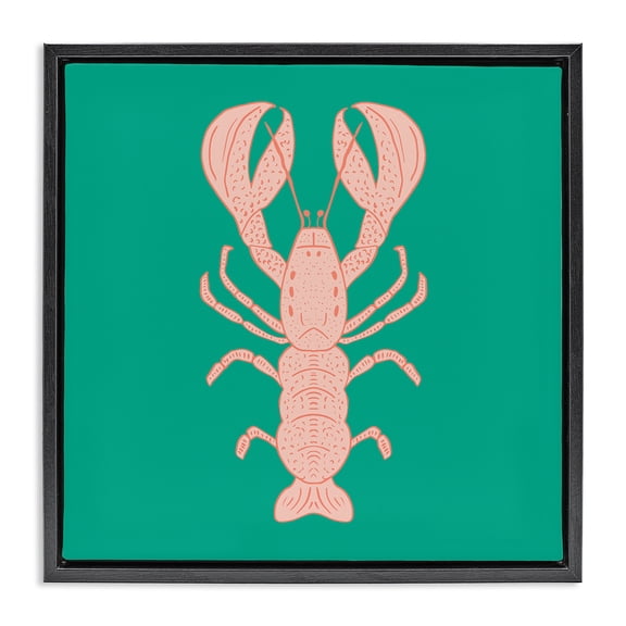 Stupell Industries Minimal Pink & Green Lobster Animals Painting Black Floater Framed Canvas Art Print Wall Art, 18 x 18