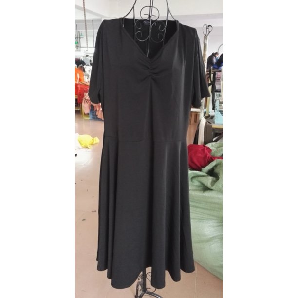 Dresses For Women Solid Color Casual Short Sleeved One Piece Dress Luscious V Neck Knee Length Dress With Ruffle Details For Female Walmart Com