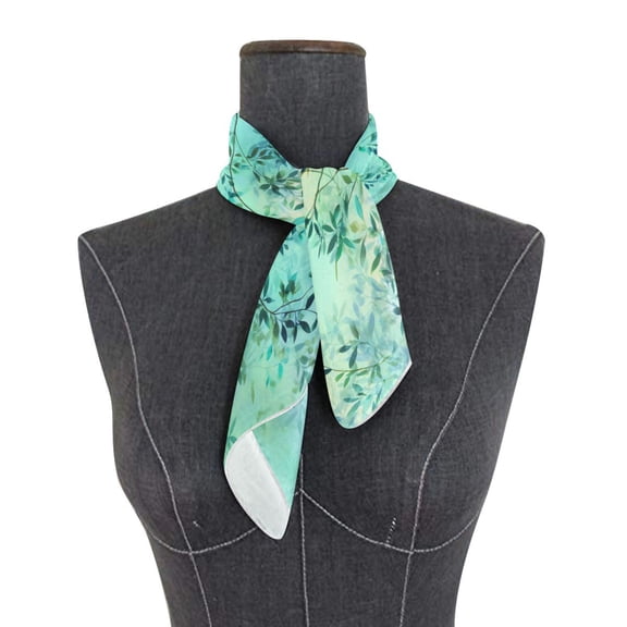 Square Scarf 24x24 Inch Fresh Teal Foliage Silky Satin Sun Protection Neck Scarf for Women Multi-Purpose Head Wrap Bandana for Hair Bag Decoration