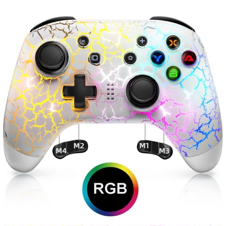 Switch Controller, QUCOPRE Wireless Switch Pro Controller for Nintendo Switch/Switch Lite/OLED with Crack RGB Light, Wake-up, Turbo Function