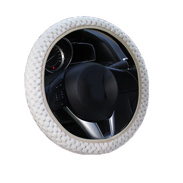 Riwesomey Auto decoración invierno cálido Universal Car-styling cálido felpa cubre coche volante cubierta perla terciopelo Automoción decorativa y accesorios Arroz blanco