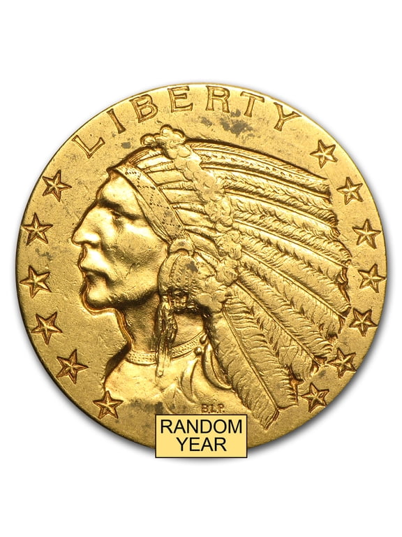 Collectible U.S. Mint $5 Indian Gold Half Eagle Coin, .2419 oz Gold, Random Year