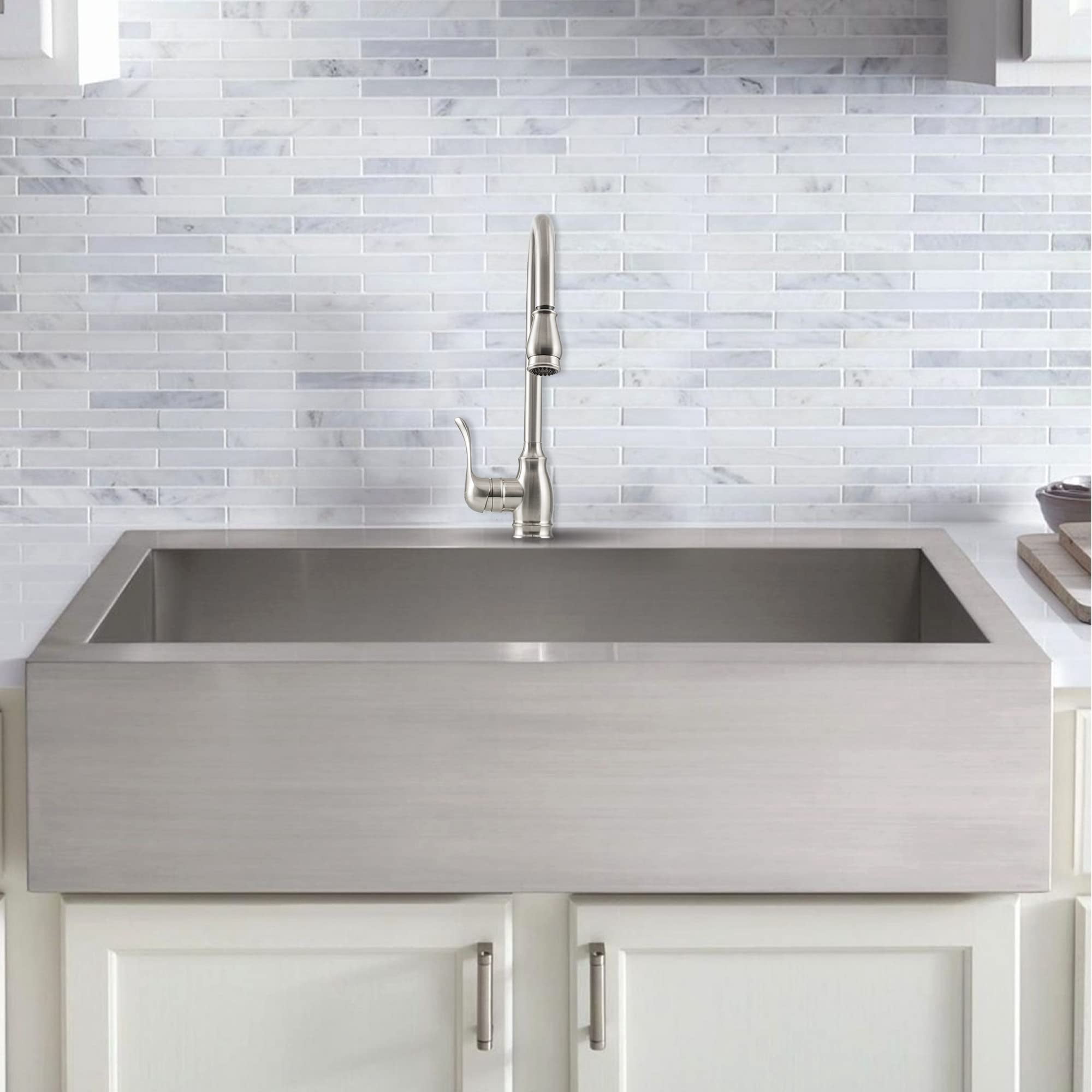 Strictly Sinks Pull Down Kitchen Faucet Brushed Nickel – Traditional Kitchen Faucet with 360° Swivel Spout, Spray & Stream Modes