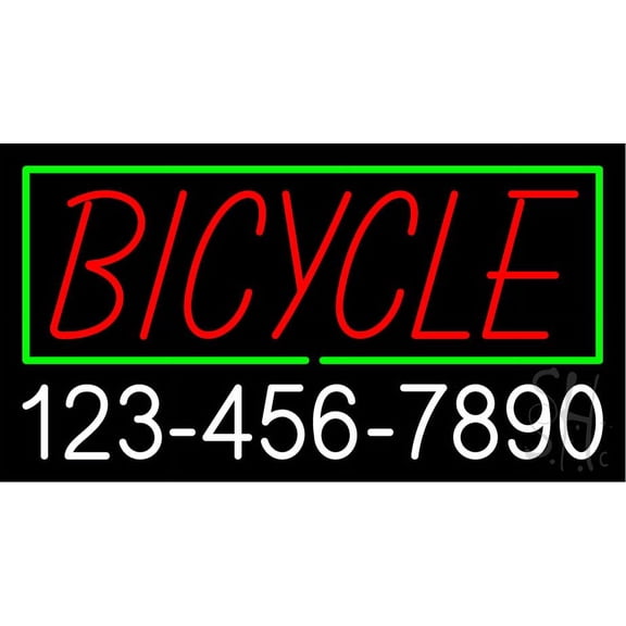 Bicycle Blue Border with Phone Number LED Neon Sign 20 x 37 - inches, Clear Edge Cut Acrylic Backing, with Dimmer - Bright and Premium built indoor LED Neon Sign for automotive store, and mall.