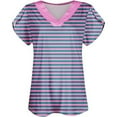 thumbnail image 4 of Lovskoo Womens Short Sleeve T Shirts Striped Color Blocking V-Neck Cute Basic Tee Summer Tops Dressy Casual Pink, 4 of 7