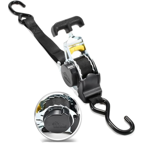 Ratchet Tie Down Straps Break Strength – Safety Lock S Hooks –for Moving Cargo, Appliances, Lawn Equipment, Motorcycle