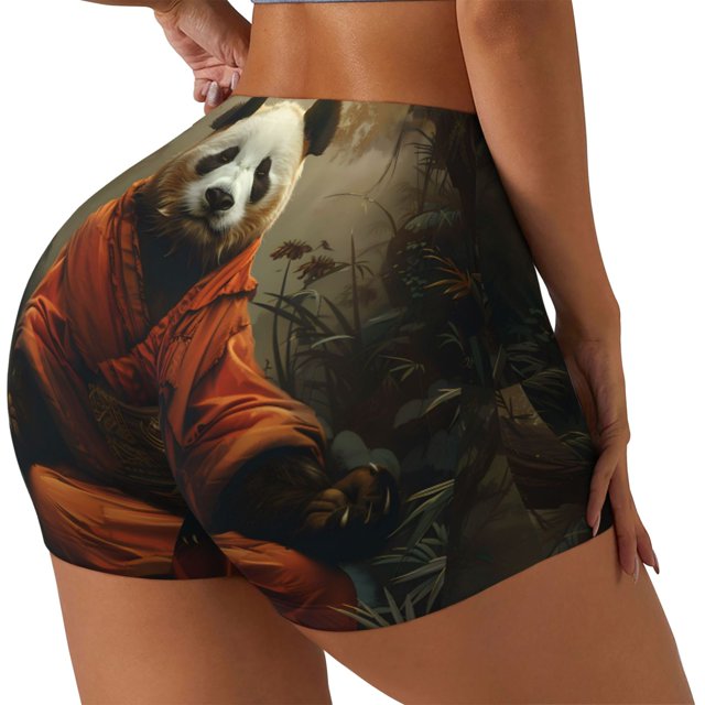 Balery Jungle Meditating Panda Pantalones cortos de entrenamiento estampados para mujer, sin costuras, ajustados, para gimnasio, yoga, correr, deportes, ejercicio activo, fitness.-X-Large